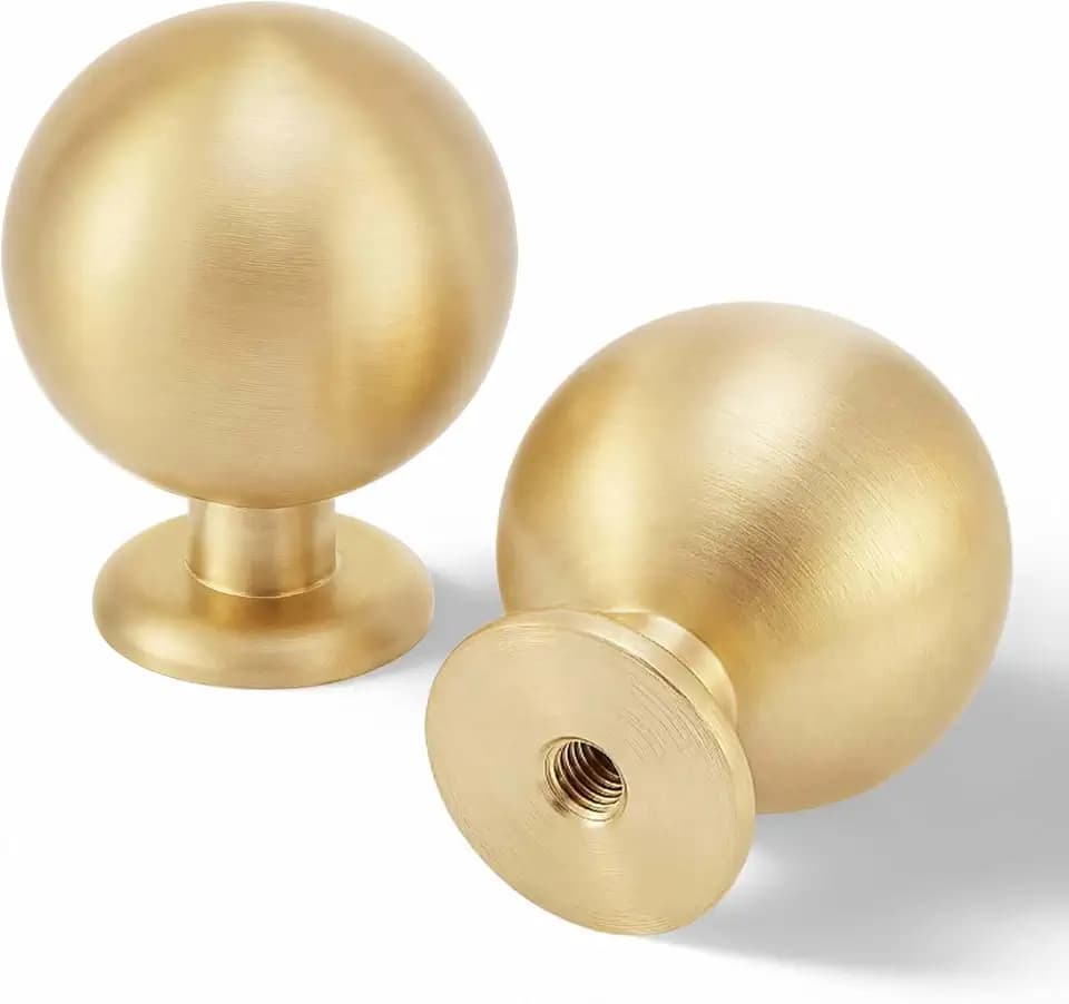 QOGRISUN 15-Pack Solid Brass Cabinet Knobs, Gold Drawer Dresser Knobs, 1.1"