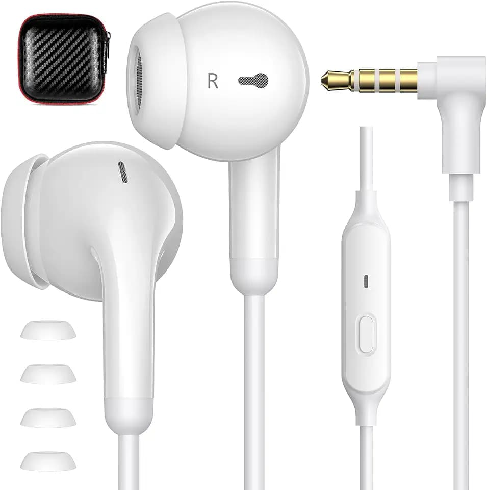APETOO 3.5mm Wired Earbuds in-Ear Headphones School Chromebook Laptop White