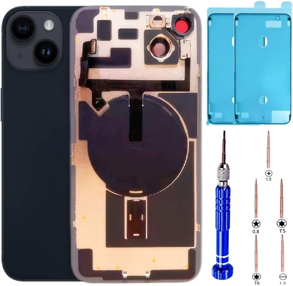 14 Plus Back Glass Replacement Kit with Plate & Flex Cable and All Parts, Midnight, 6.7 Inch for iPhone 14 Plus Back Cover Glass, with Repair Tools (Midnight)