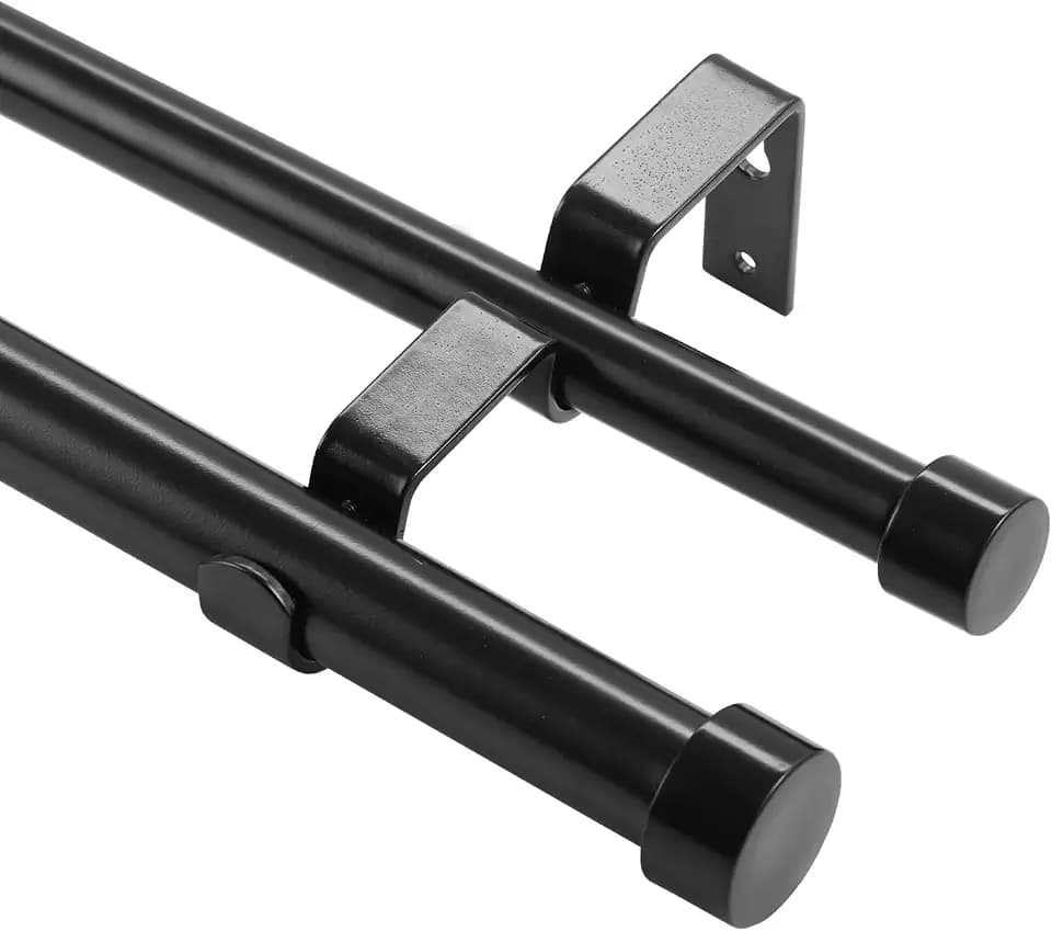 VEVOR Gardinenstangen Innenlauf 2-Läufig, 92-183cm Gardinenstangen 13,6kg Tragfähigkeit Verstellbar mit Abgerundetem Kopf & Halterung - Dekorative Fenster für Wohnzimmer Schlafzimmer Fenster/Schwarz