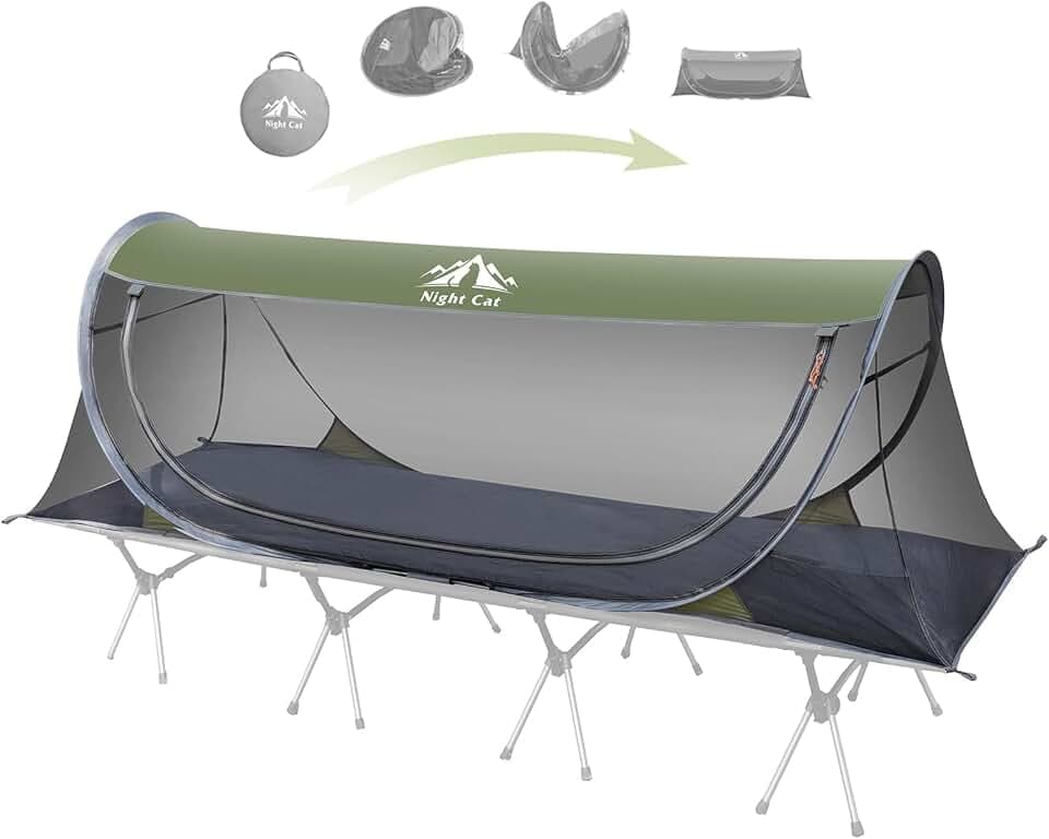 Night Cat Pop-up Mosquito Tent: 1 Person Camping Tent with Bug Screen Net Easy Set-up Tent Fits for Camping Cot (Excluded)