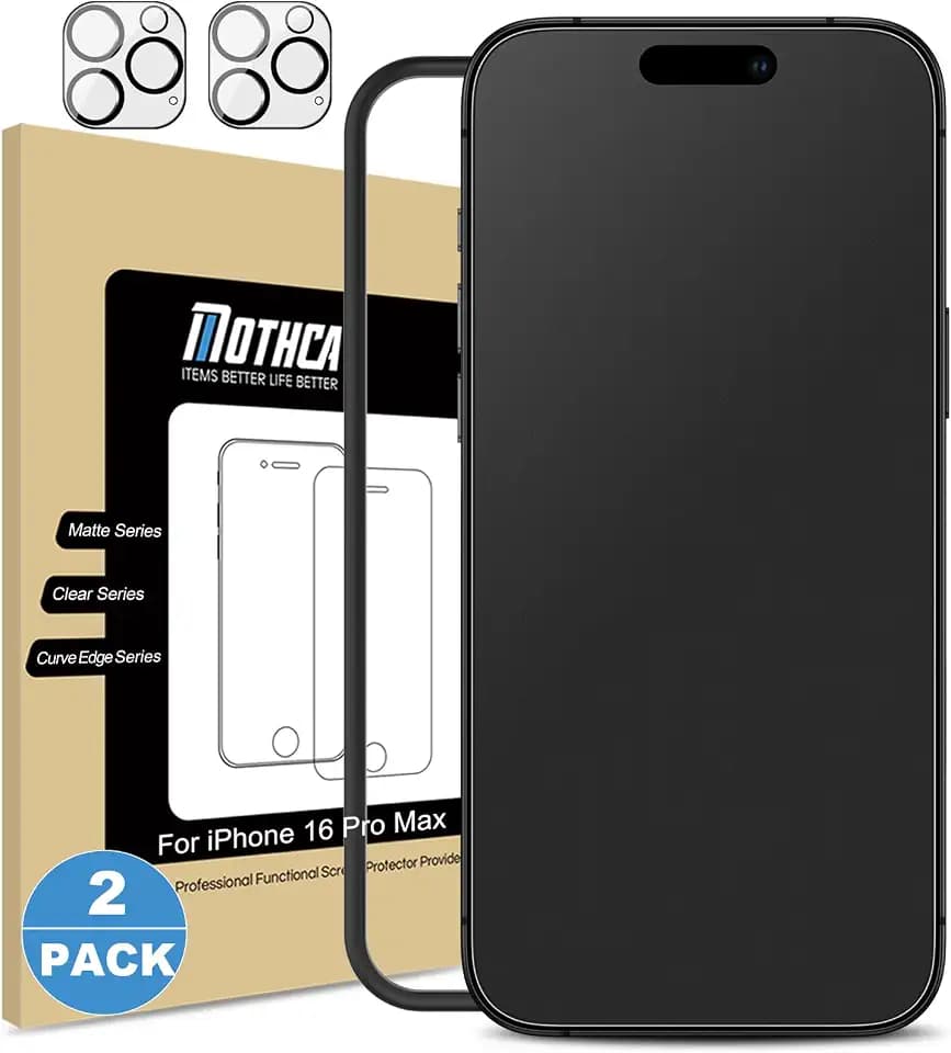 Mothca Matte Schutzfolie für iPhone 16 Pro Max, 2 Stück + 2 Kameraschutz
