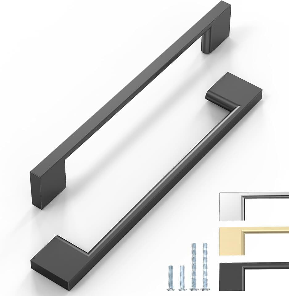 6 Stück Schrankgriffe Matt Schwarz, 160mm Lochabstand