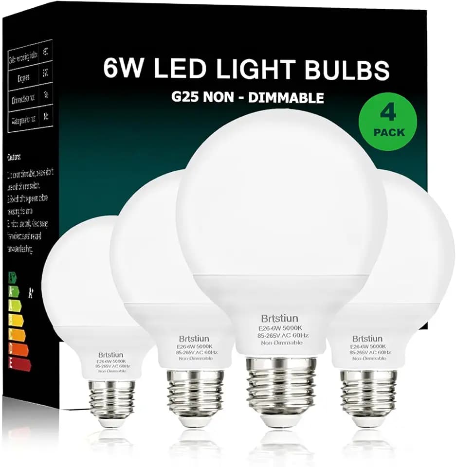 Brtstiun G25 LED Vanity Light Bulbs for Bathroom, Globe Bulb 40W Equivalent