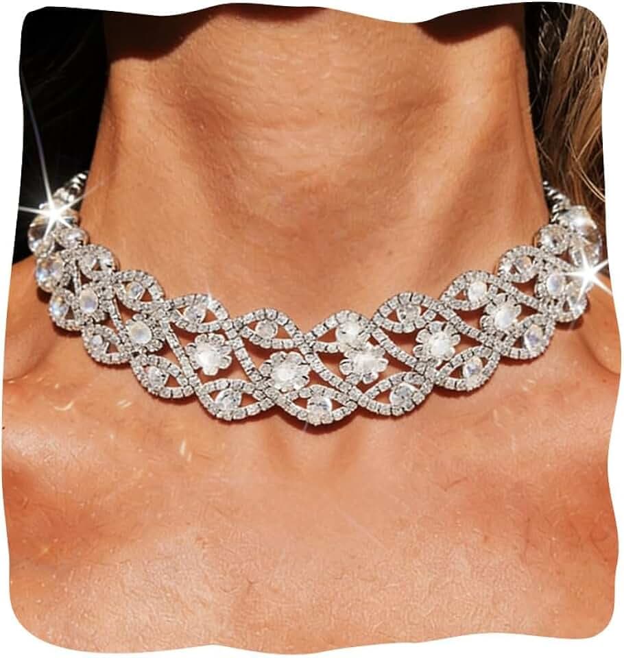 Rhinestone Choker Jewelry Silver Diamond Necklace for Women