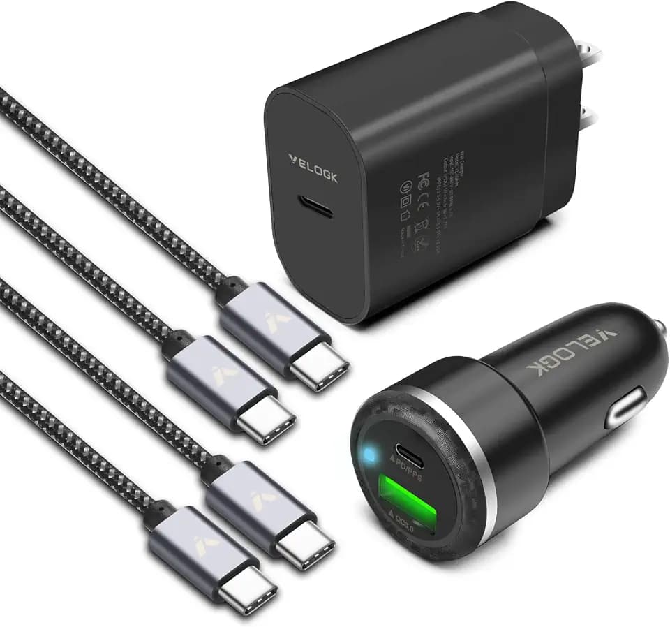 Super Fast Charger Type C Kit, VELOGK 25W PD/PPS USB C Wall/Car Charger