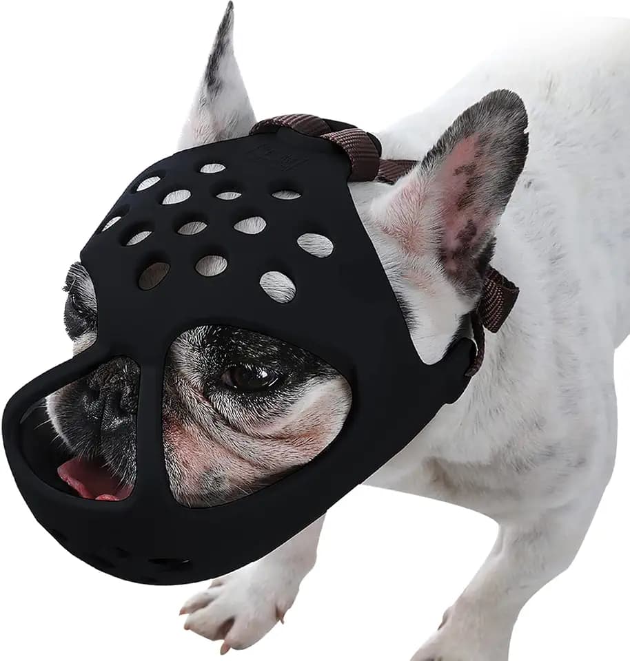 BARKLESS Frenchie Muzzle for Biting, Breathable Short Snout Dog Muzzle