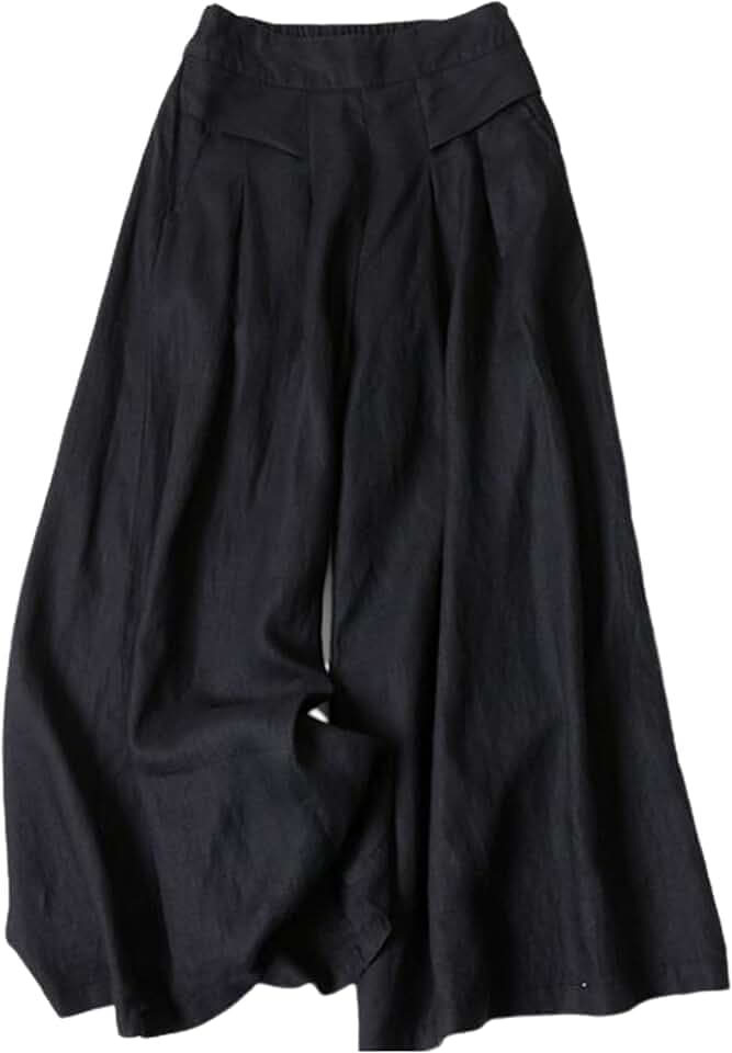 SCUSTY Linen Pants for Women Culottes Capris Wide Leg Palazzo Boho Pants Trousers