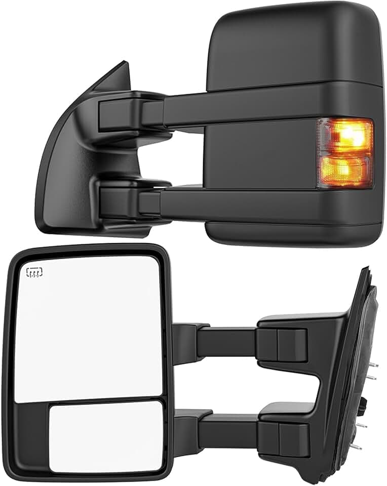 Smoked Power Heated Tow Mirrors Compatible with Ford Super Duty(2003 2004 2005 2006 2007) and Excursion(2001-2005), Extended Trailer Towing Side Mirrors w/Turn Signal for F250 F350 F450 F550