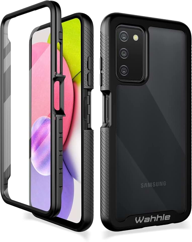 Compatible with Samsung Galaxy A03S Case, Built in Screen Protector Full Body Shockproof Slim Fit Bumper Protective Phone Cover for Samsung A03S 6.5 Inch Men Women-Black/Clear