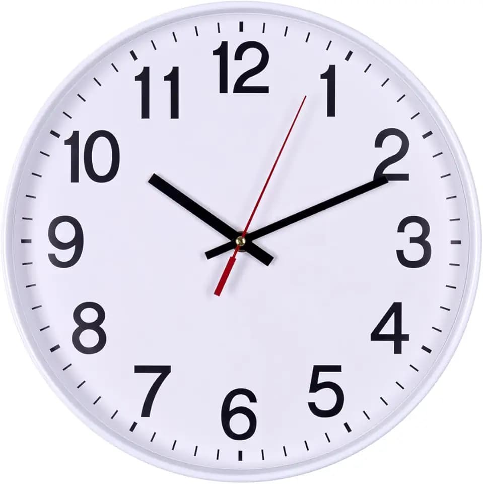 Office Products Wanduhr Kunststoff / 30 cm Weiß/Arabische Ziffern Wand-Uhr/Quartz Lautlos Wanduhren, für Schule, Büro, Wohnzimmer, Küche/Analog Modern, Rund Dekorative