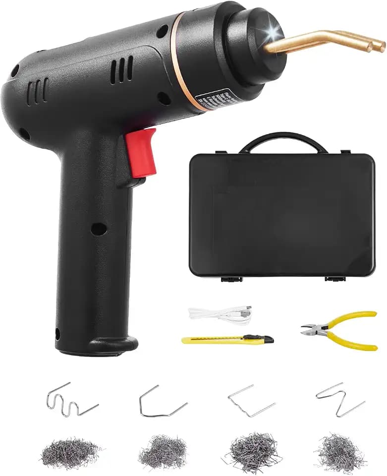 VEVOR Kunststoff Schweißgerät, 120 W Schweißpistole mit 400 Stk. 4 Arten Heißklammern, Kunststoff Reparatur Set für Kunststoff-Autostoßstangen für Kajaks, Spielzeuge, Reparatur von Kunststoffrissen