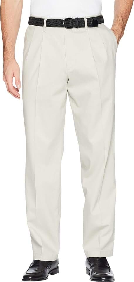 DOCKERS® Men's Classic Fit Signature Khaki Lux Cotton Stretch Pants - Pleated (Regular and Big & Tall), Cloud, 33W x 32L