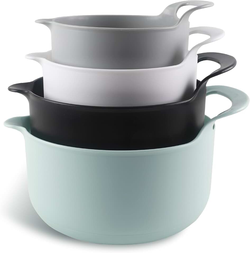 COOK WITH COLOR Nesting Plastic Mixing Bowl Set with Pour Spouts and Handles, Mint, 4 Piece Non-Slip