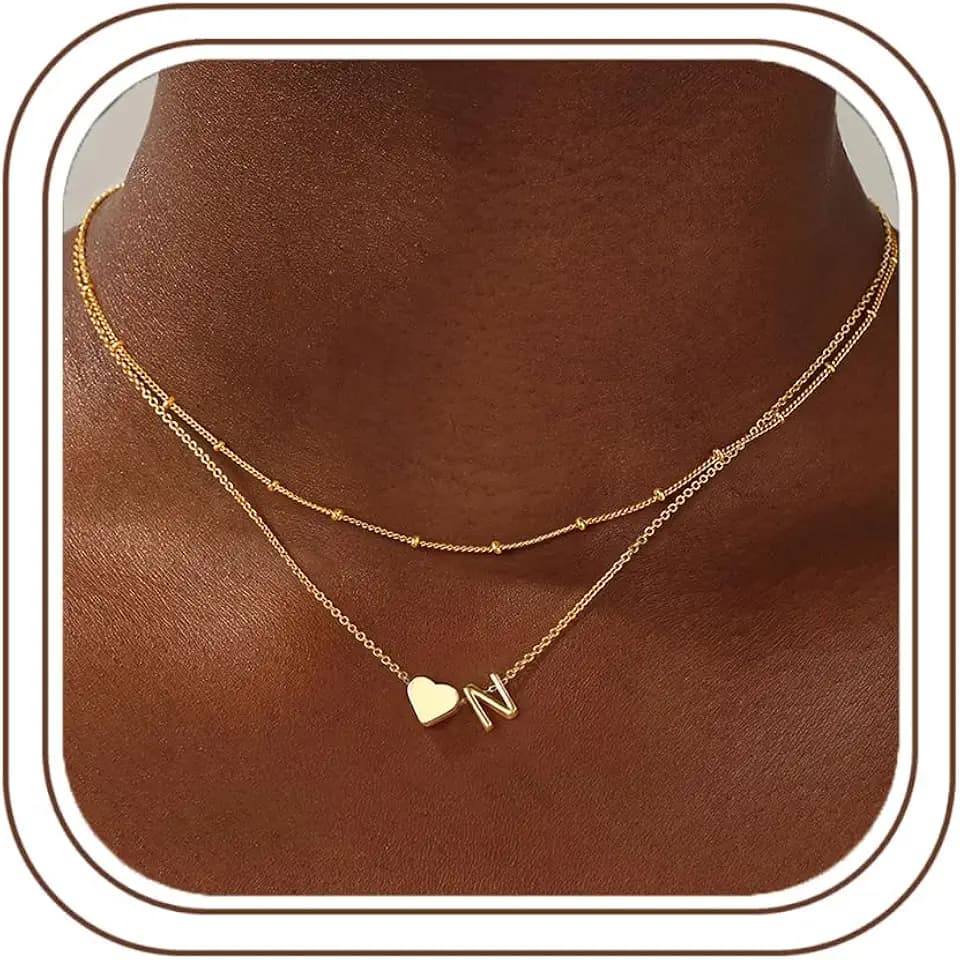 TINGN Gold Kette mit Buchstaben für Damen - 18 Karat Gold Vergoldet Buchstaben A-Z Herz Anhänger Kette Personalisierte Buchstaben Mehrreihige Halskette Geburtstagsgeschenk für Frauen Mädchen Schmuck