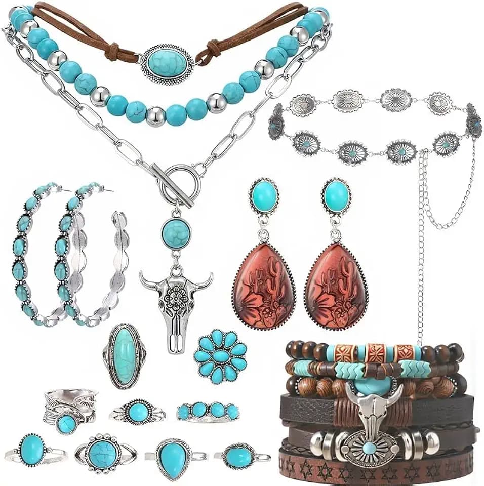 Western Jewelry Set Women Boho Necklace Bracelet Earrings Gift Pack