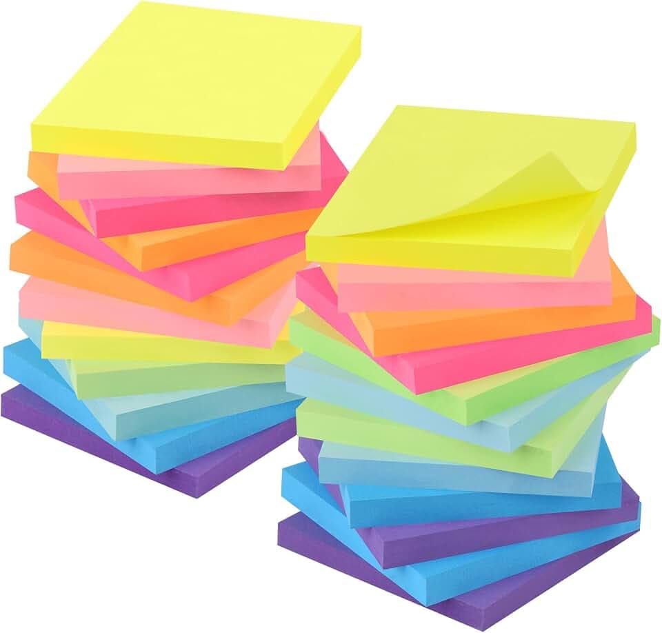 ZCZN 24 Blöcke Haftnotizen 76 x 76 mm, Klebezettel zum Beschriften, 8 Neonfarben Sticky Notes für Büro Zuhause Schule, 80 Blatt Pro Block