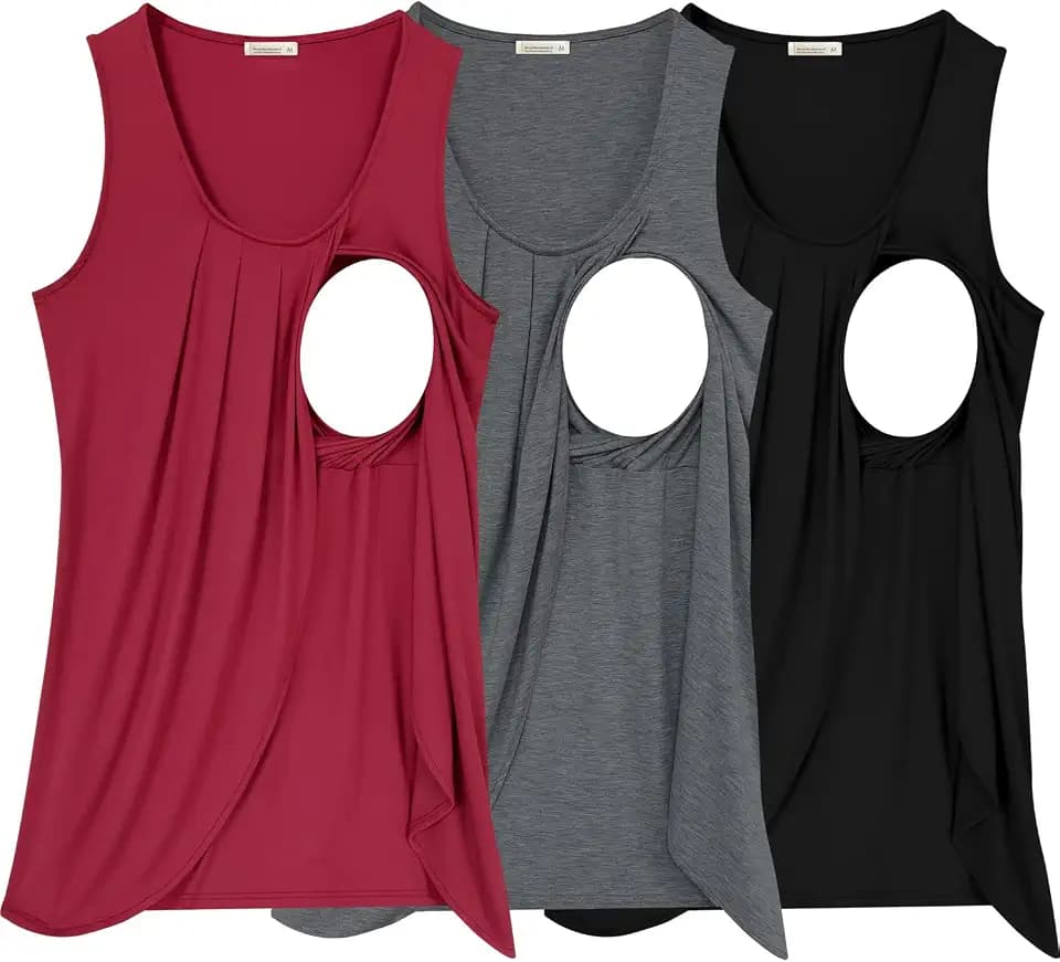 PARNIXS 3er Pack Sommer Stilltops Damen Ärmelloses Stillshirt Schwangere Tanktops