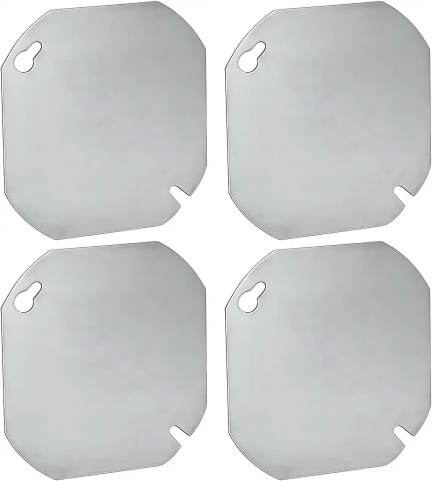(4 Pack) 4" Steel Octagon Blank Electrical Box Cover, Flat Metal Blank Junction Box Cover Plae
