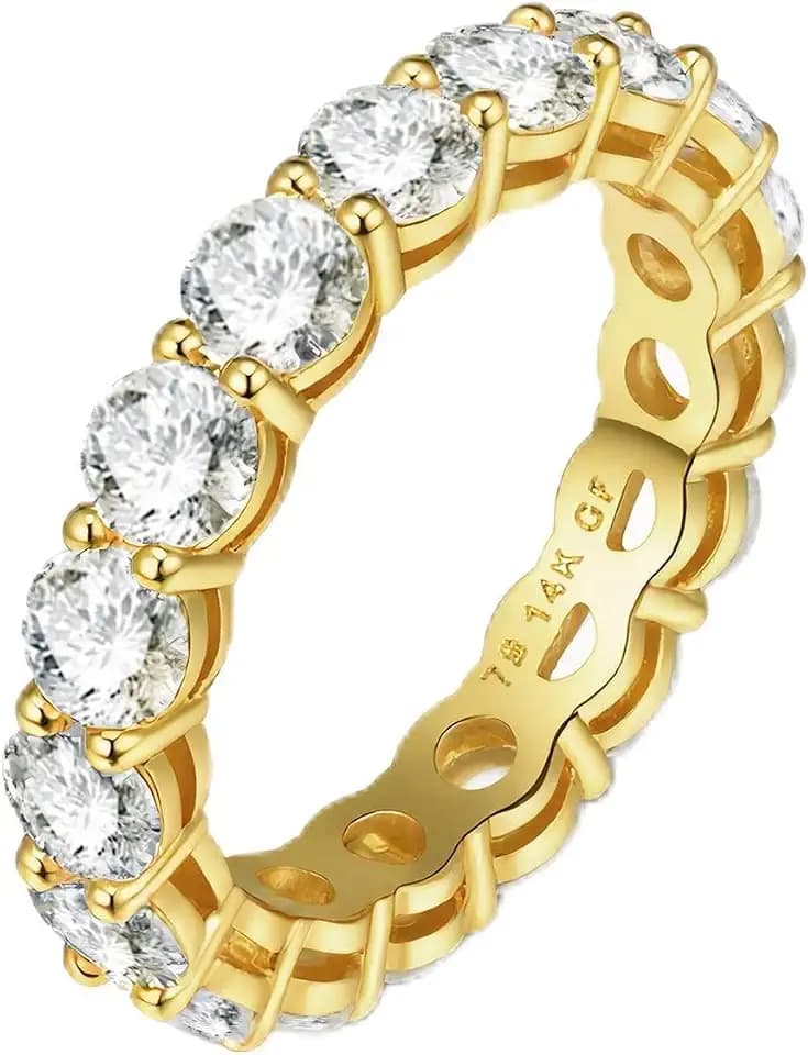 LUCA SMITH 14K Gold Filled Eternity Ring for Women - Wedding & Promise & Engagement Band Rings - Stackable Gold Rings Round Cubic Zirconia Jewelry