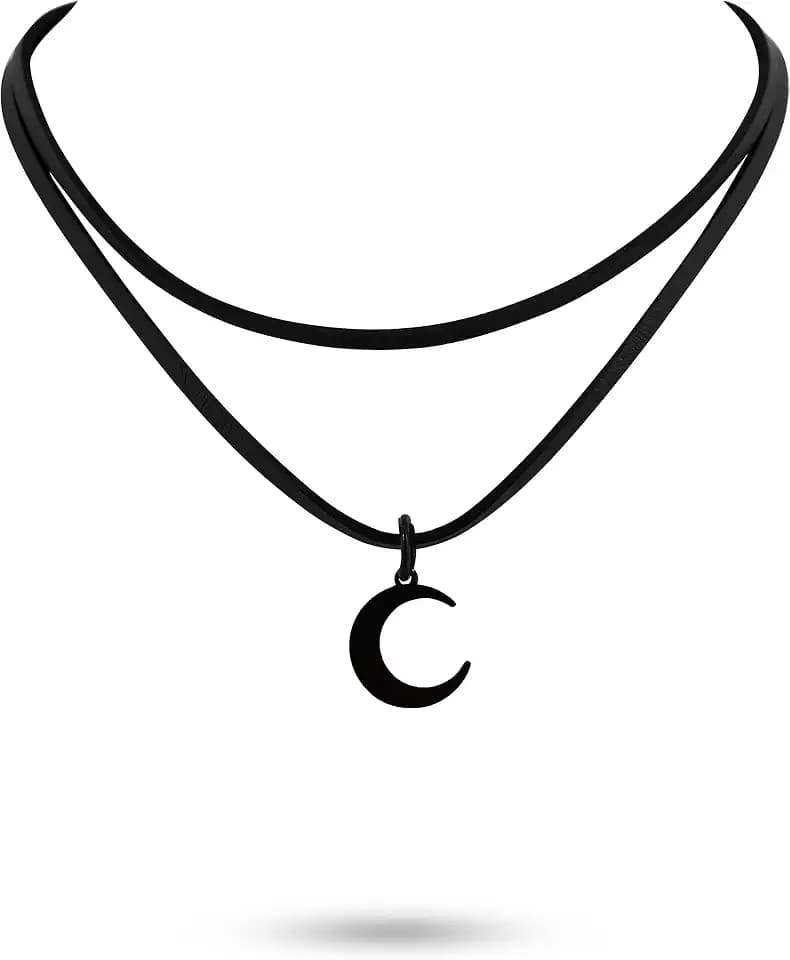 Sacina Gothic Layered Black Crescent Moon Choker, Moon Necklace, Gothic Emo Grunge Necklace, Goth Jewelry, Christmas Jewelry Gift for Women