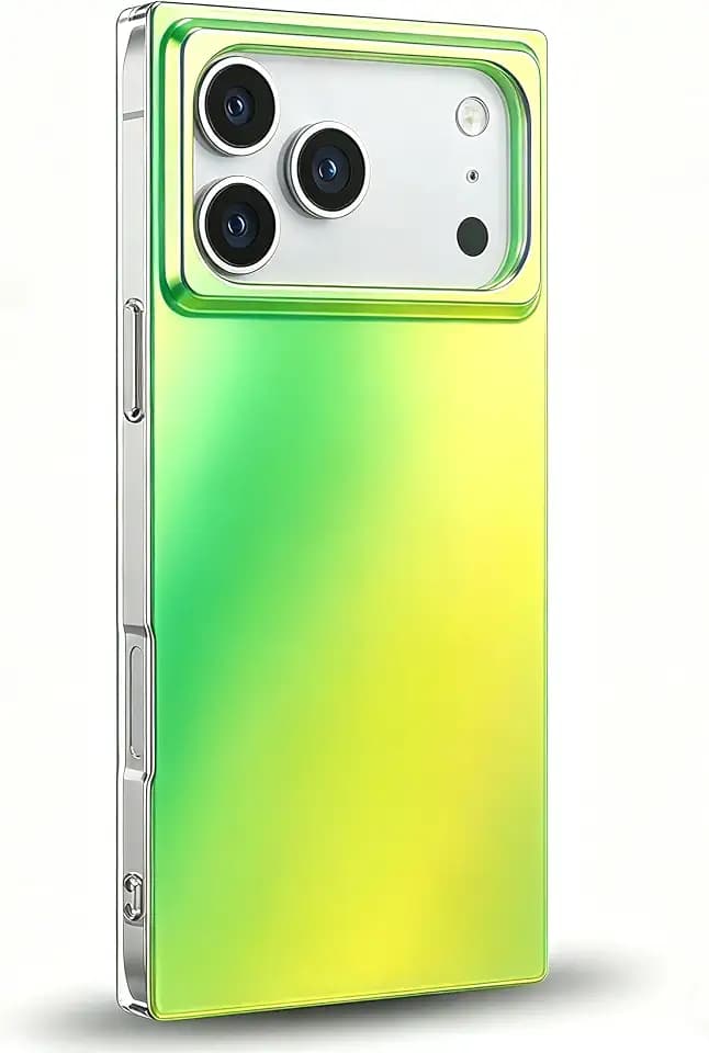 Compatible with iPhone 17 Pro Max Iridescent Green Matte Laser Rectangle Fluorescent Case Slim Rectangular Design Protective Soft Cover