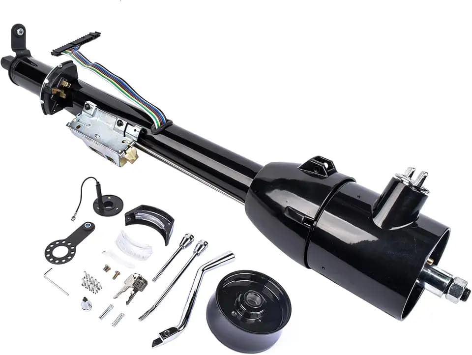 Replacement for GM 28 Inch Tilt Automatic Steering Column Shift Hot Rod, with Key & 9 Holes Adapter, Stainless Steel Black Coating