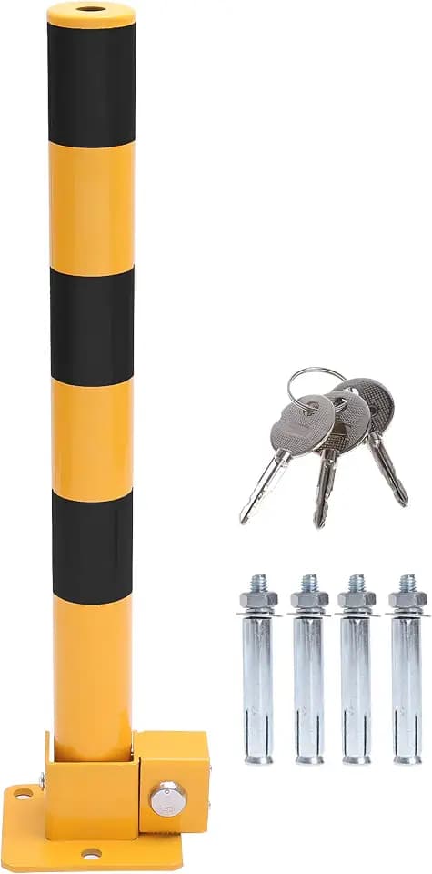TOPWAY Parkplatzsperre Poller Parkpfosten für Autoparkplätze abschließbarer herunterklappbarer Parkplatz-Sperrpoller, Privater Parkplatz, gelbe und Schwarz, 60cm Höhe