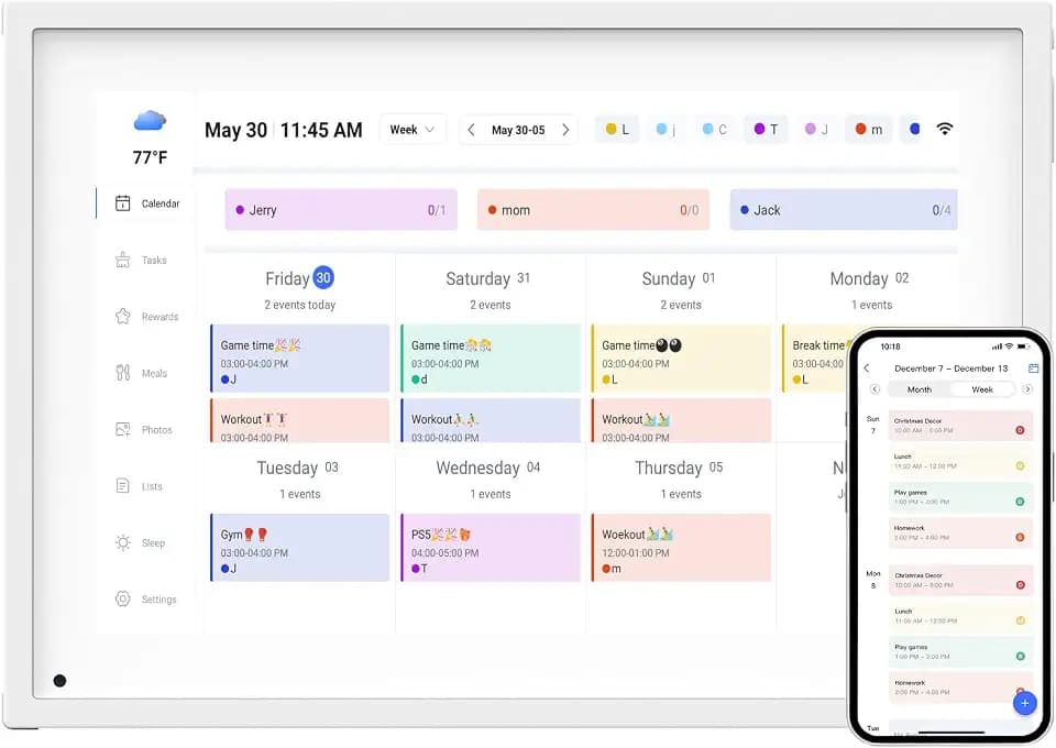 10.1 Inch Smart Digital Calendar Planner & Chore Chart, IPS HD Touchscreen Interactive Display, Smart Family Planner/Digital Picture Frame for Seamless Scheduling