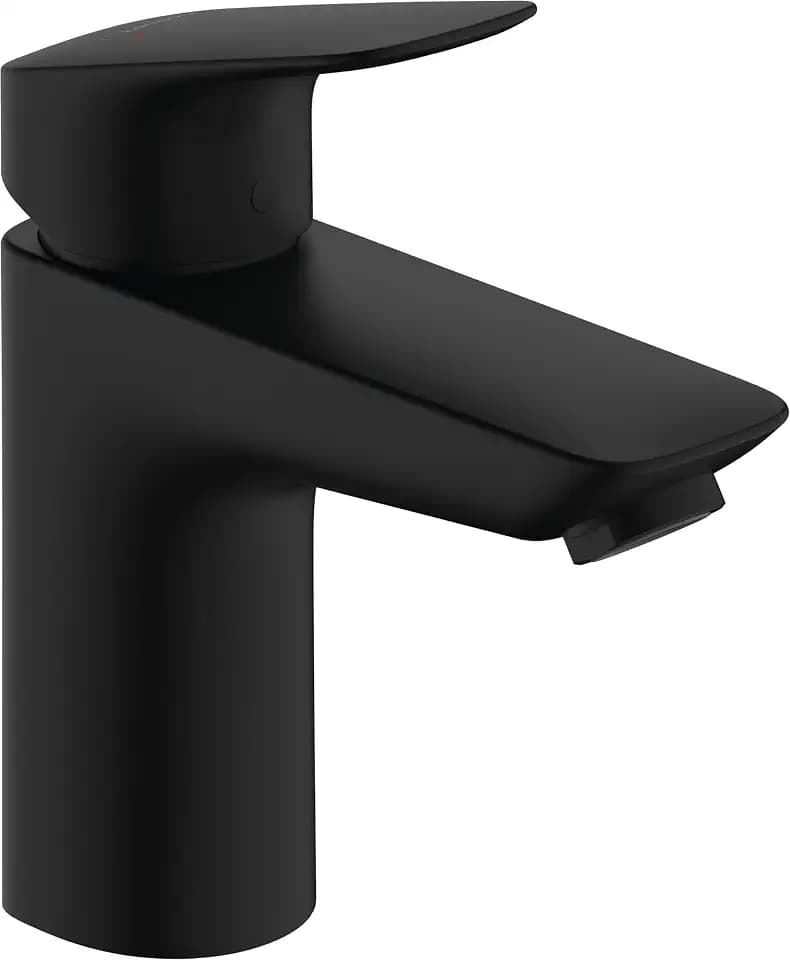 hansgrohe Logis - Waschtischarmatur mit Push-Open Ablauf, Wasserhahn Bad mit Auslauf Höhe 100mm, Mischbatterie Waschbecken wassersparend (EcoSmart), Mattschwarz