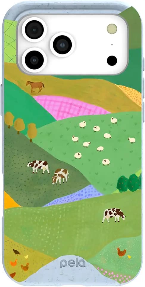 Pela | Phone Case Compatible with iPhone 17 Pro Max | MagSafe Included | Cute Eco Friendly | Made with Plants | Powder Blue Farm Tales