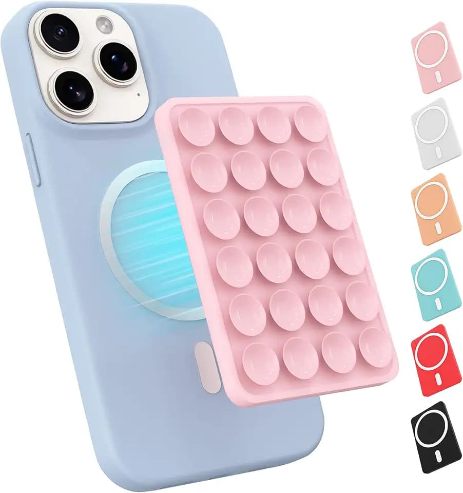 Magnetic Suction Phone Mount for MagSafe Case,Silicone Sticky (Light Pink)