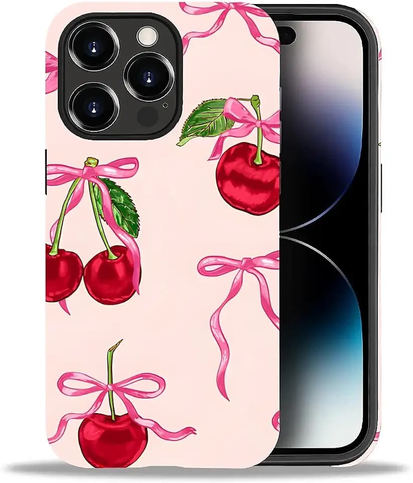 2 in 1 Cute Hülle für iPhone 15 Promax 6.7 Zoll, Stoßfest FallSchutz Handyhülle rosa Schleifen Sturzschutz Case