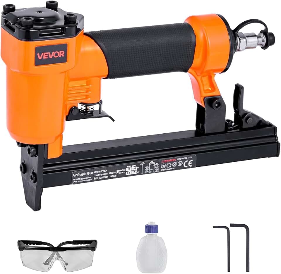 VEVOR Druckluftnagler, Drucklufttacker für Feindrahtklammern der Serie 71, 9,1 mm Krone, 4–16 mm Länge, 70–110 PSI, Druckluft Nagelpistole für Holzarbeiten, Polsterarbeiten, Heimwerkerprojekte