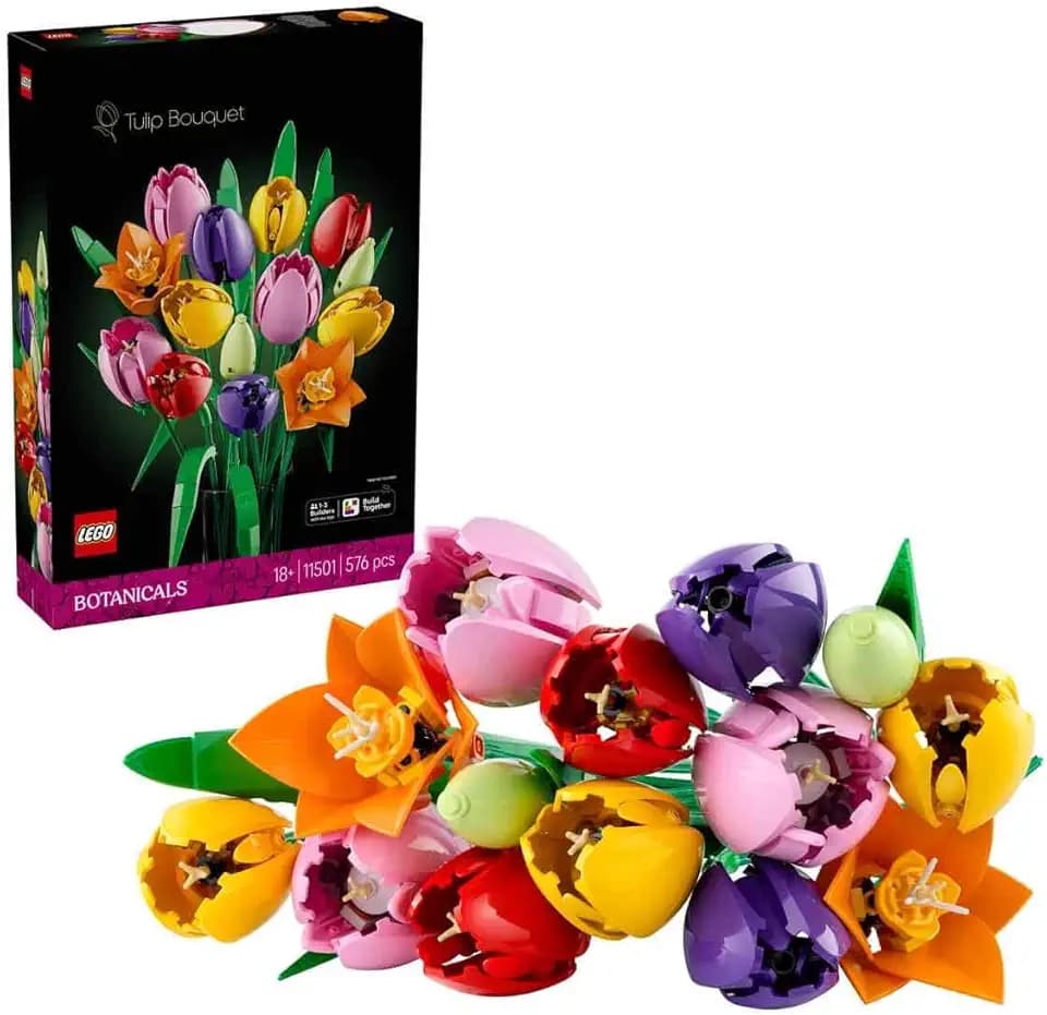 LEGO Botanicals Tulpenstrauß - Set mit Kunstblumen für Erwachsene - mit 14 künstlichen Tulpen in 5 Farben als DIY Deko - Geschenkidee für Frauen - 11501