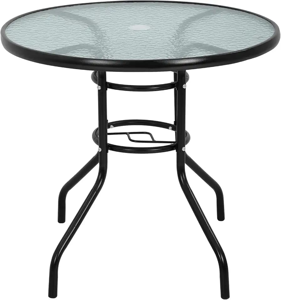 FDW | 32" Outdoor Patio Table with Tempered Glass | Round Coffee Table