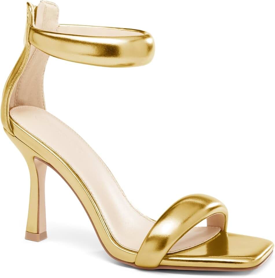 Coutgo Womens One Strap Sandals Square Toe Stiletto Heels Dress Shoes