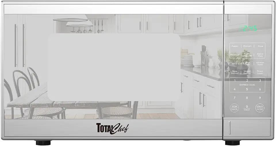 Total Chef 0.9 Cu Ft Microwave Oven – Compact Countertop Kitchen Appliance, Small Stainless Steel Microwave with Digital Touch, Pre-Set Functions, 10.6” Turntable, 900 Watt