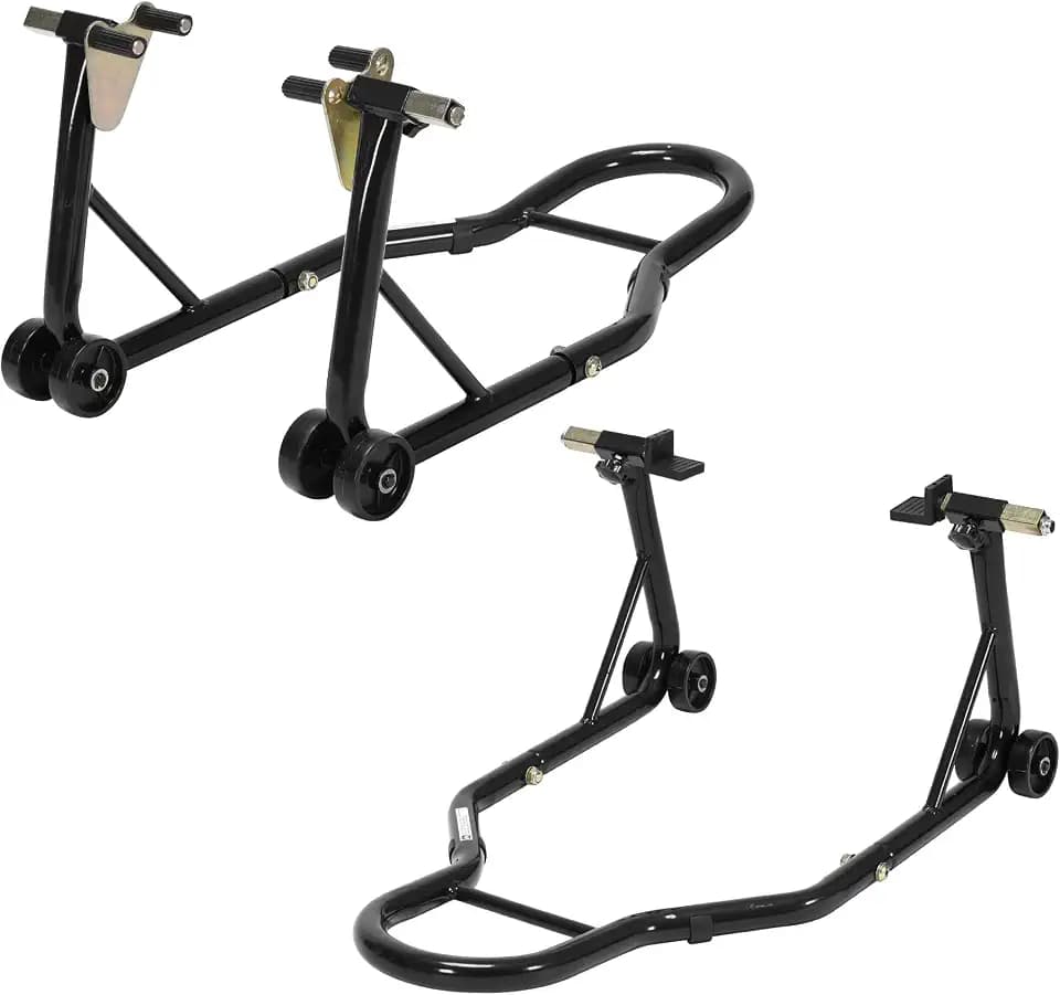 882Lbs Capacity Universal Motorcycle Front & Rear Combo Paddock Stand with U and L Type Adapters Black