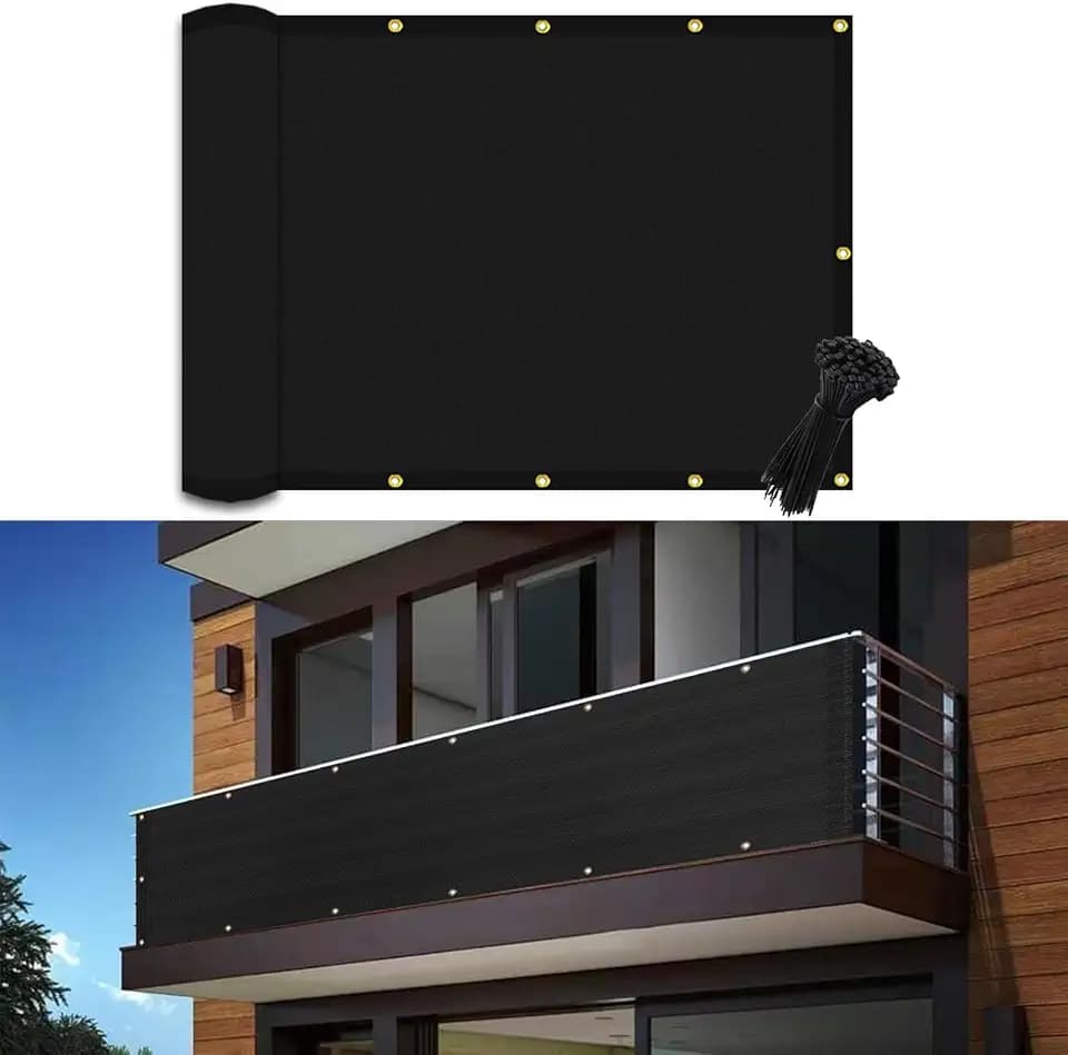 POYEE 3x10ft Black Balcony Privacy Screen Cover for Apartments Patio