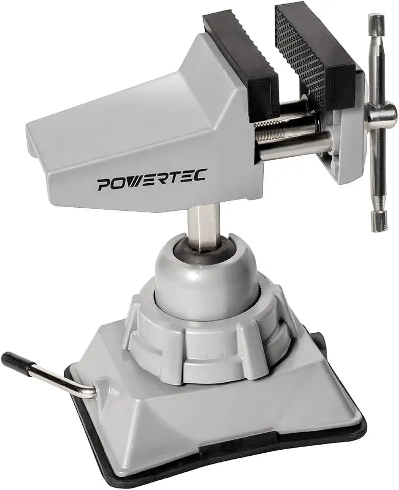 POWERTEC Vacuum Base Vise, 2-3/4 Inch Jaw Portable Table Suction Clamp with 360° Swivel Head for DIY Projects, Woodworking, Model Building, Soldering, and Crafts (71016V)