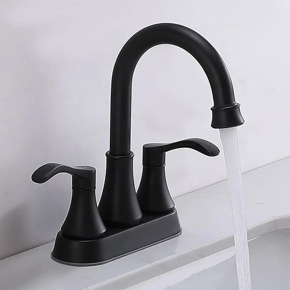 Bathroom Faucet, 4 Inch Centerset, 2 Handle High-Arc, Matte Black