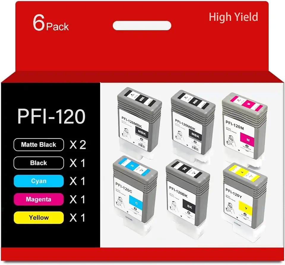 PFI-120 Compatible for Canon PFI-120MBK PFI-120BK PFI-120C PFI-120M PFI-120Y Ink Cartridge for Canon imagePROGRAF TM-200 TM-205 TM-300 TM-305 Printer 6-Pack 130ML