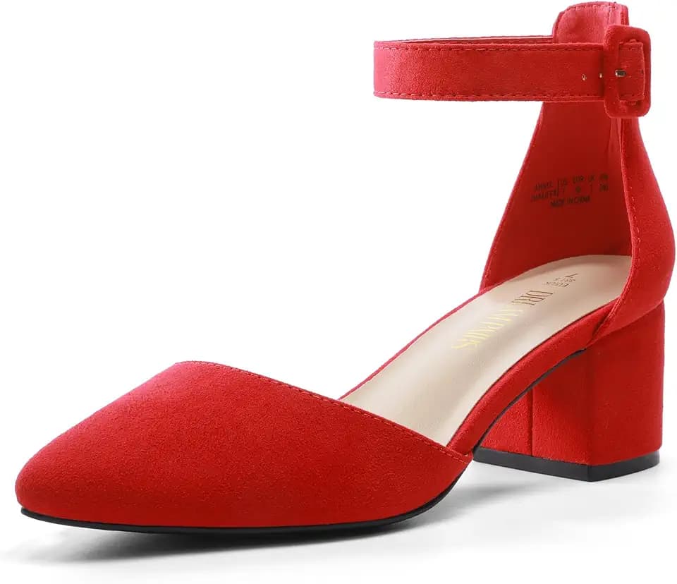 DREAM PAIRS ANNEE Pointed Toe Low Chunky Heel Pumps