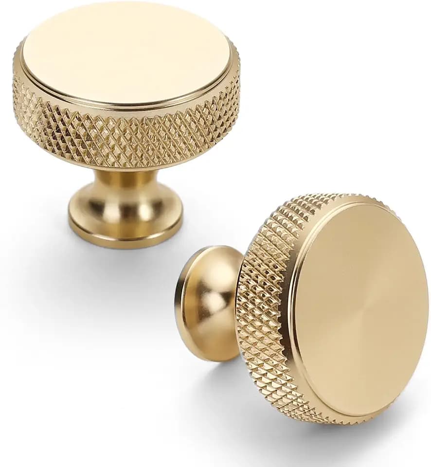 Asidrama 10 Pack Gold Knurled Cabinet Knobs for Dresser Kitchen Brushed Gold Cabinet Pulls Drawer Hardware for Cabinets