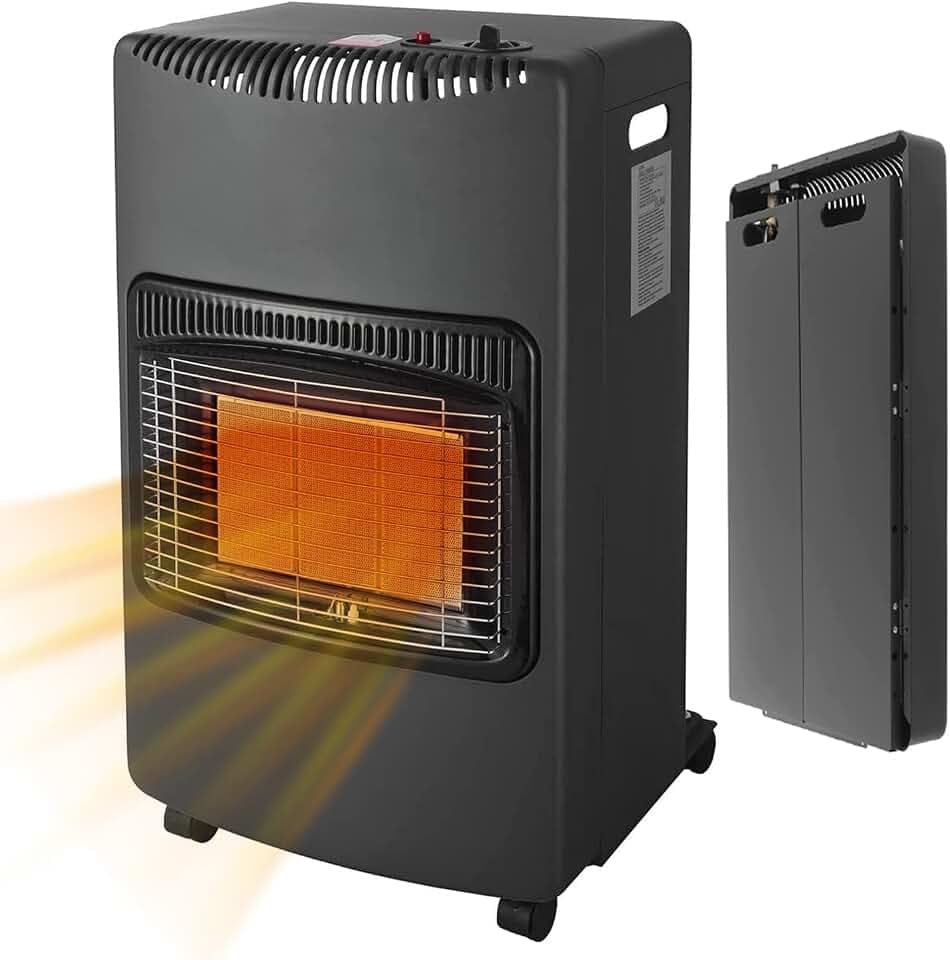 White by Brigros DA-201 Faltbarer Gasheizer, Infrarot, Piezozündung, LPG/Butan/Propan geeignet, Fach für Gasflasche bis 15 kg, ODS-System, 4200 W, schwarz