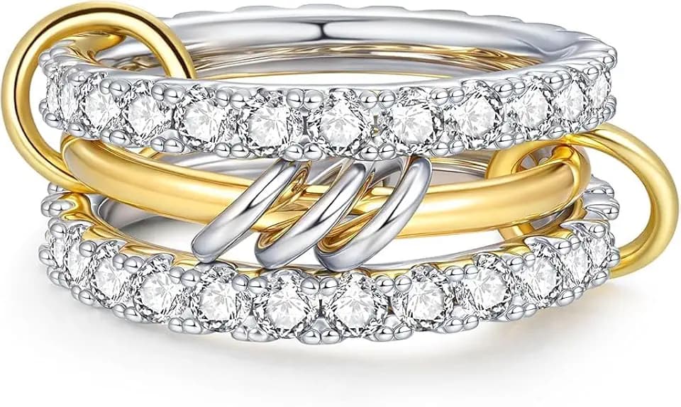 Interlocked Stackable Ring for Women Non Tarnish Two Toned Gold interlocking Stacking Rings, 14K Gold Plated Dainty Mixed Metal Jewelry Gift