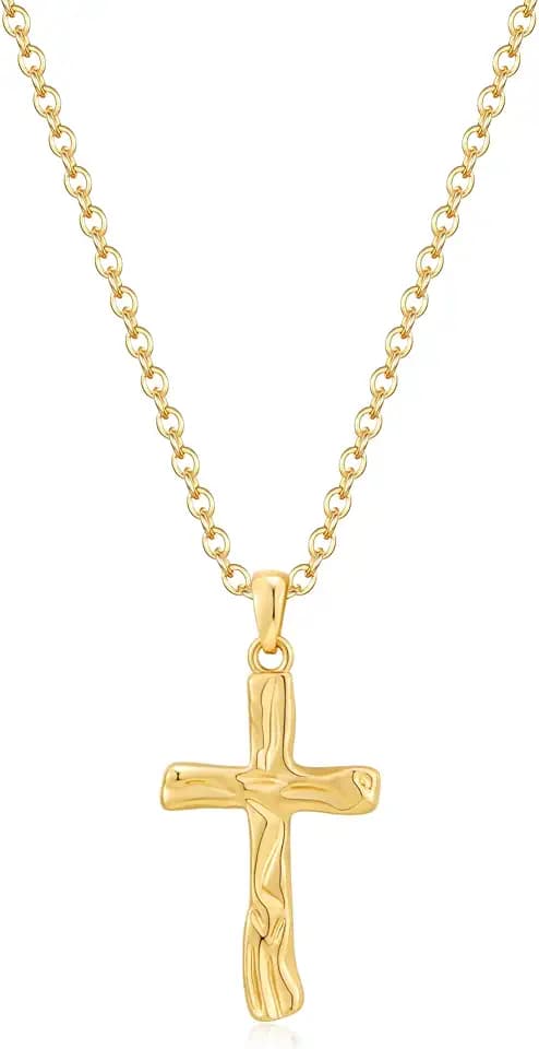 Textured Cross Pendant Necklace for Women Gold Plated Dainty Crucifix Chain Necklace Jewelry Gifts