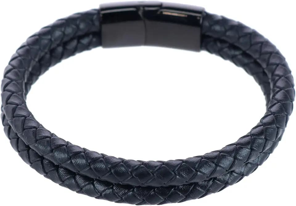 Trafalgar Men's Simple Double Band Braided Secure Clasp Leather Bracelet