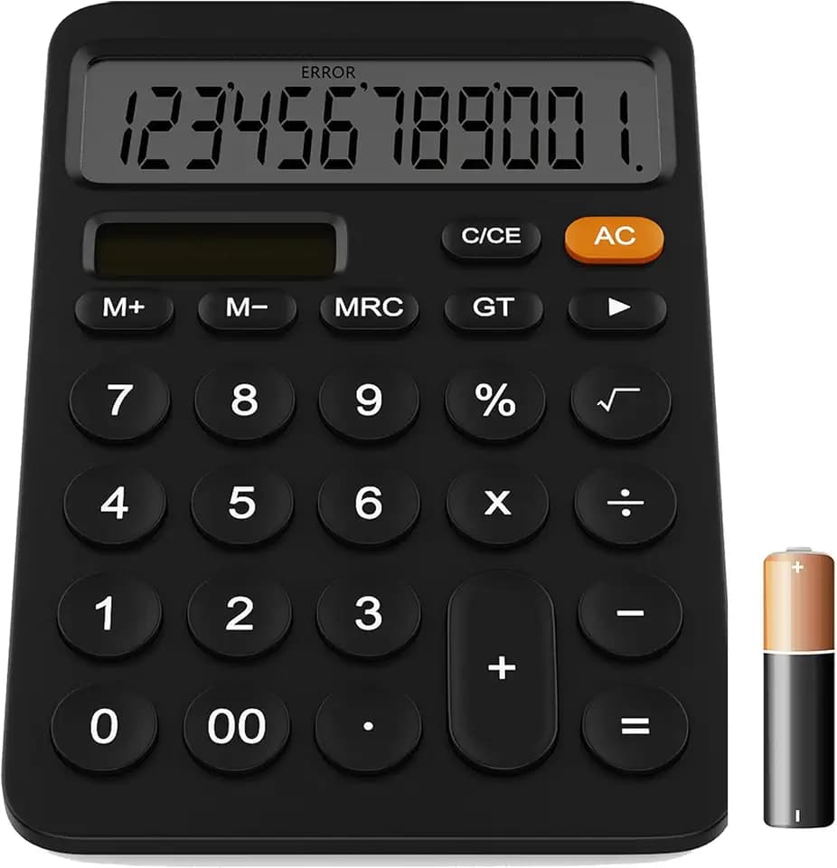 Taschenrechner, 12-stellige Rechner mit LCD Ddisplay Sensitive Taste, der Taschenrechner Desktop mit Dual Power Solar & Batterie Dual Power, Schwarz